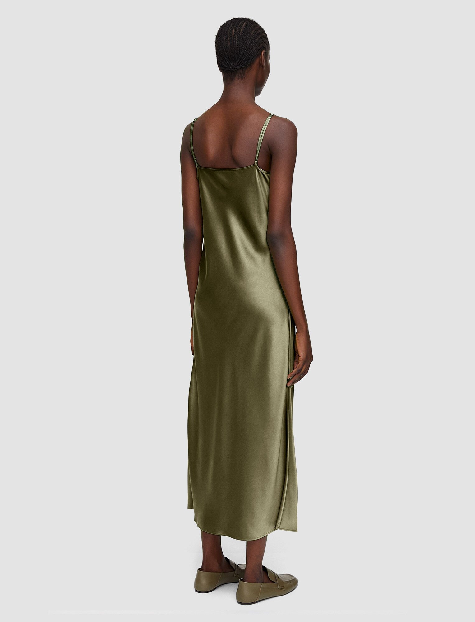 Joseph, Silk Satin Clea Dress, in Dark Olive