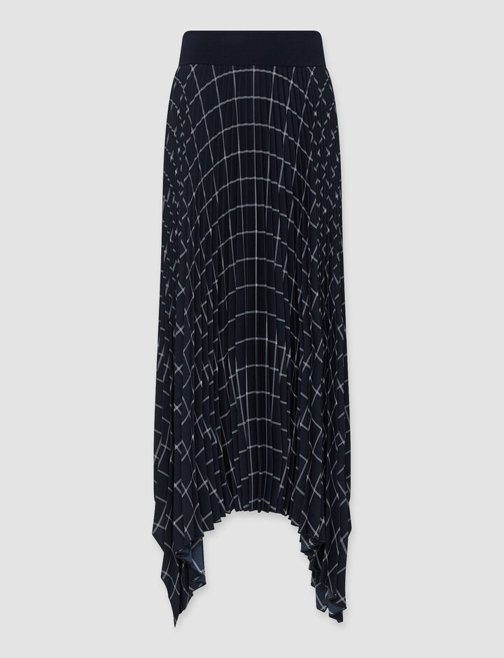 Joseph, Printed Pleat Crepe Ade Skirt, in Black/Mid Grey