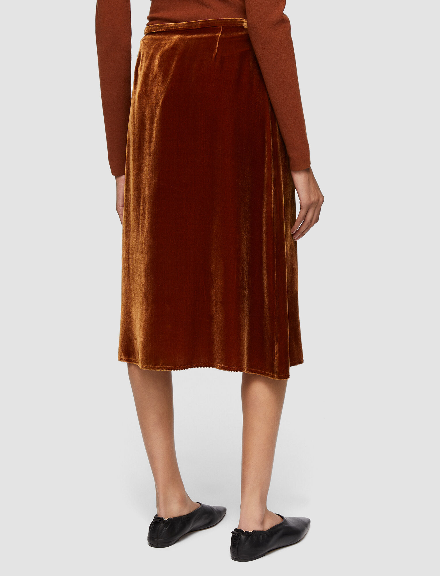 Joseph, Drapy Velvet Sabra Skirt, in Copper