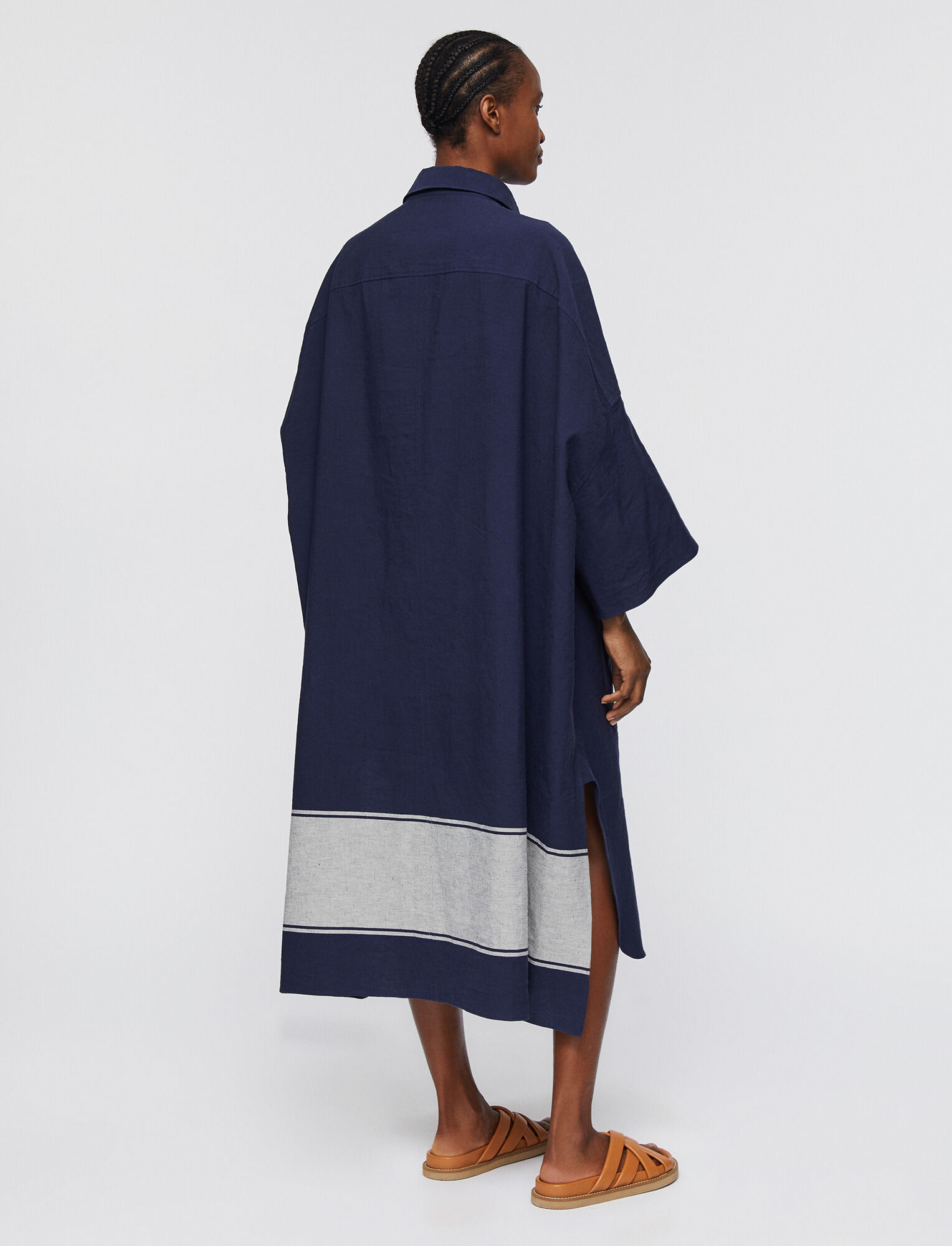 Joseph, Moroccan Stripe Linen Baker Dress, in COBALT BLUE