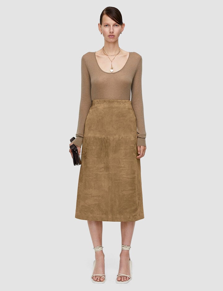 Joseph, Suede Stretch Sacha Skirt, in Hickory