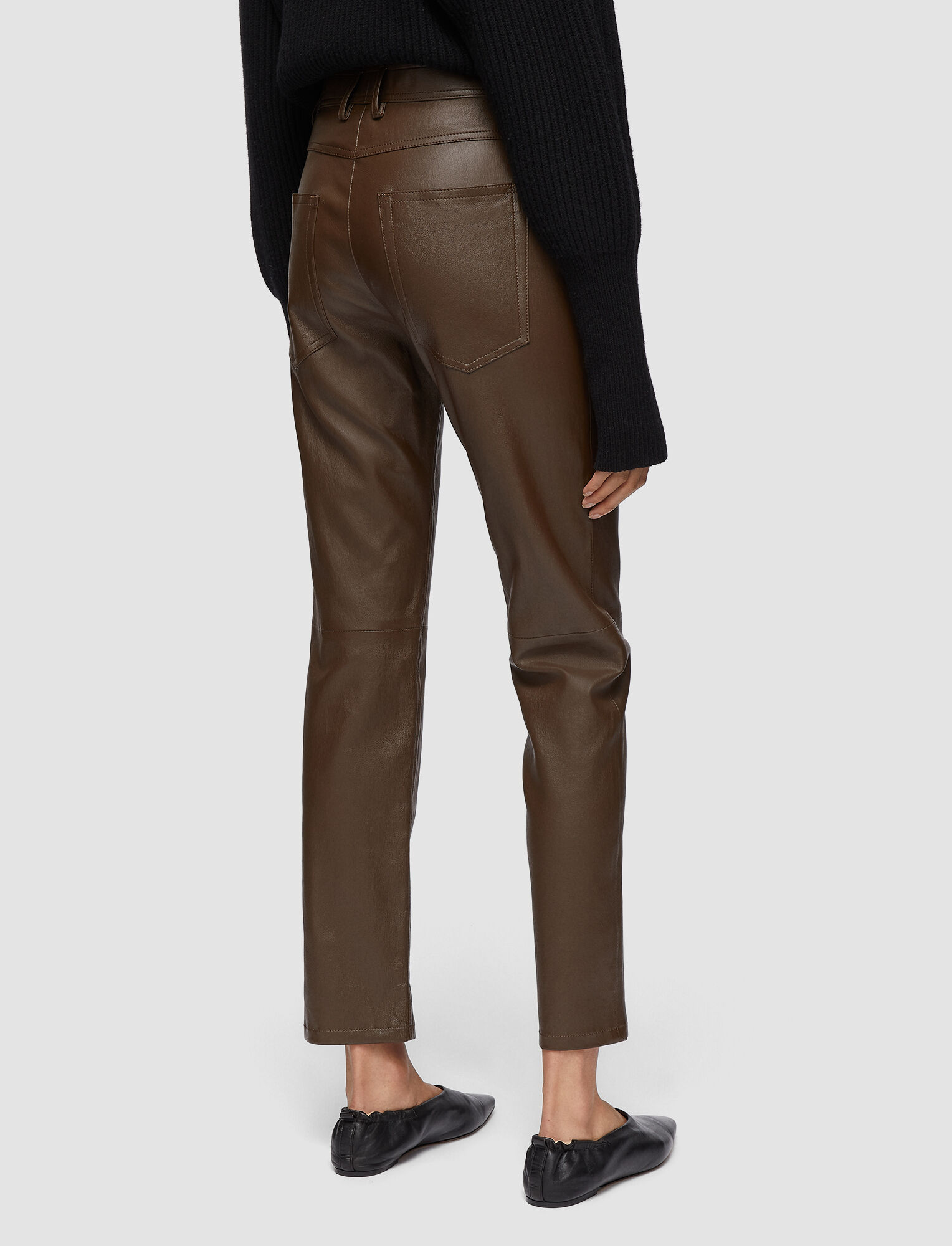 Joseph, Leather Stretch Teddy Trousers, in PINECONE