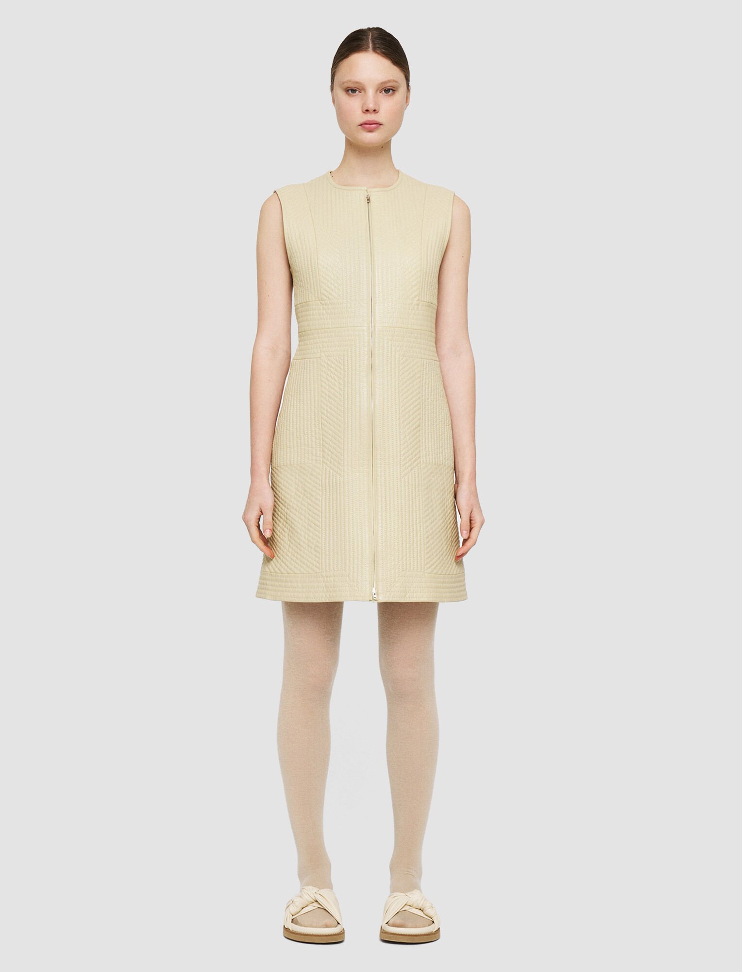 Joseph, Embellished Leather Davy Dress, in Pale Olive
