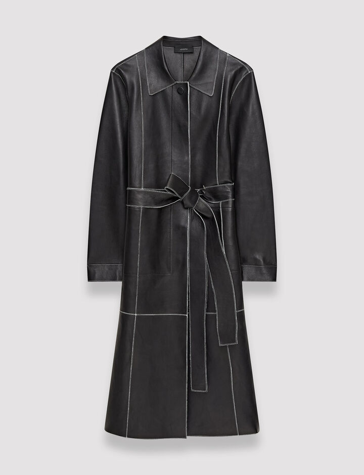Joseph, Bonded Leather Lancry Coat, in Black