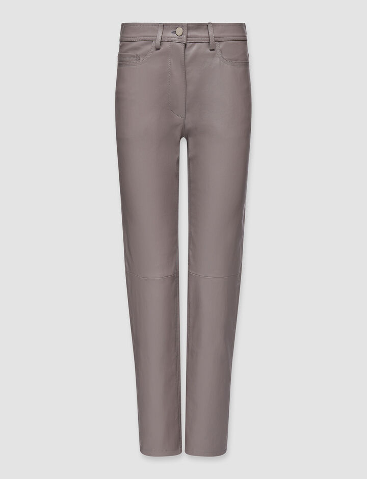 Joseph, Leather Stretch Teddy Trousers, in Mid Grey