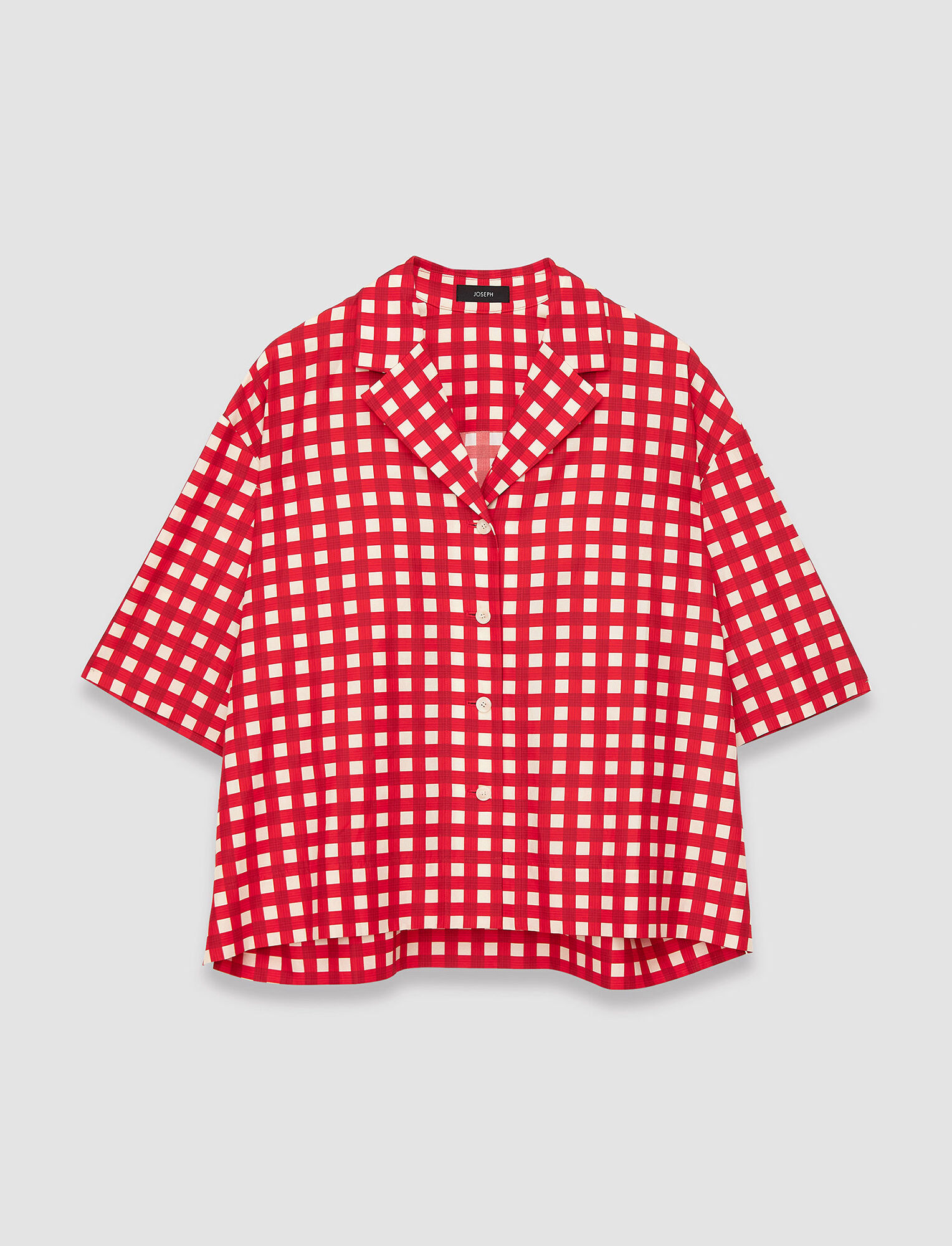 Joseph, Vichy Cotton Silk Leopold Shirt, in Crimson Combo