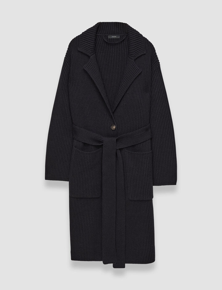 Joseph, Luxe Cardigan Stitch Coat, in Black