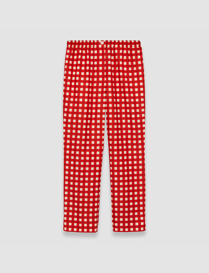 Joseph, Vichy Cotton Silk Tottenham Trousers, in Crimson Combo