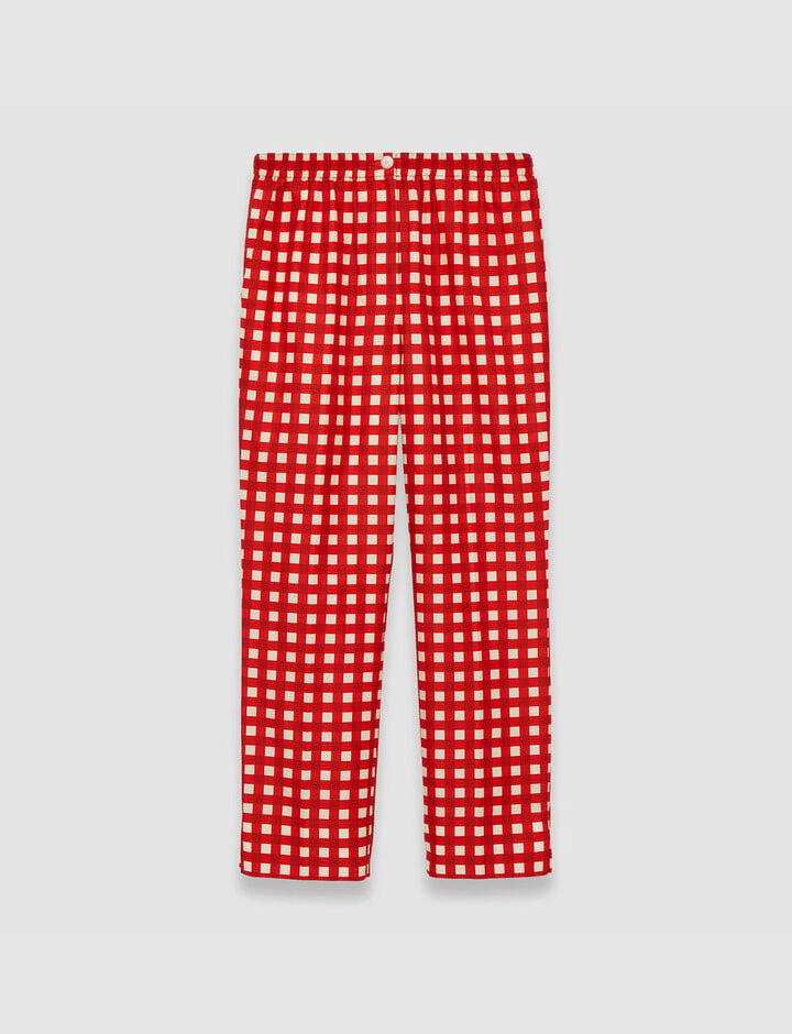 Joseph, Vichy Cotton Silk Tottenham Trousers, in Crimson Combo