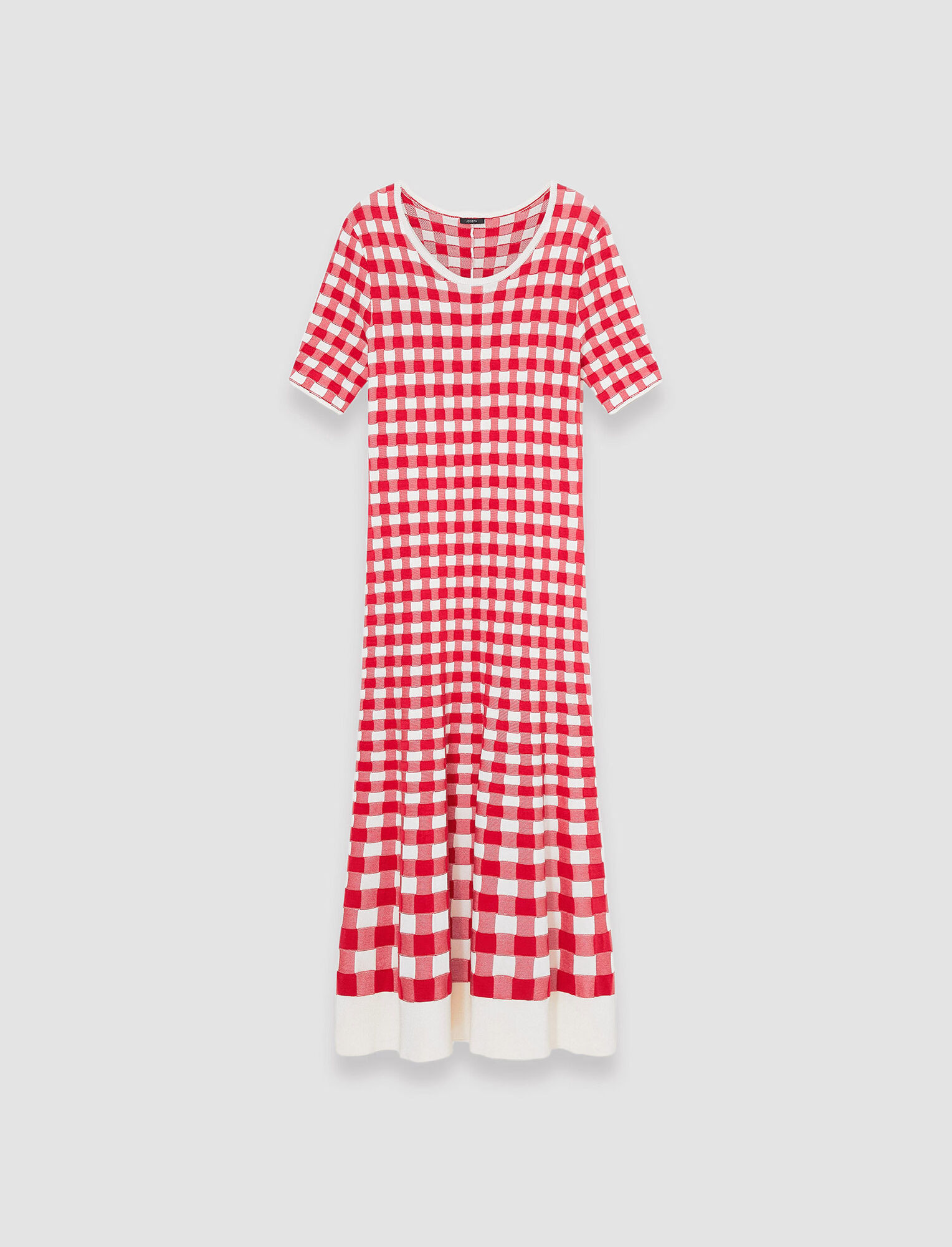 Shop Joseph Vichy Jacquard Knitted Dress In Crimson Combo