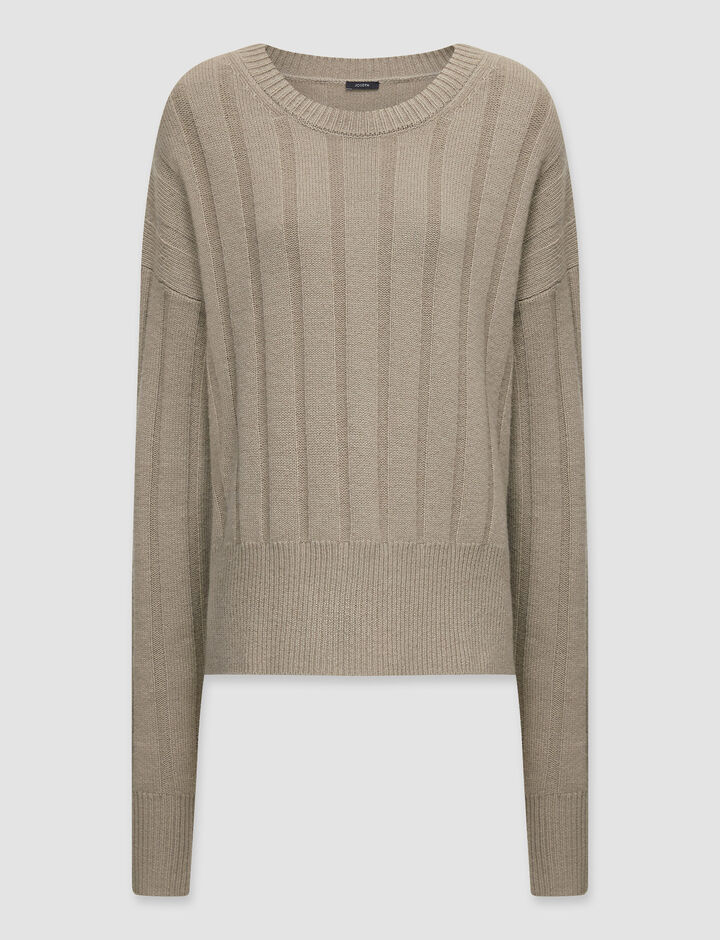 Joseph, Rd Nk Rib-Pure Cashmere, in Pewter