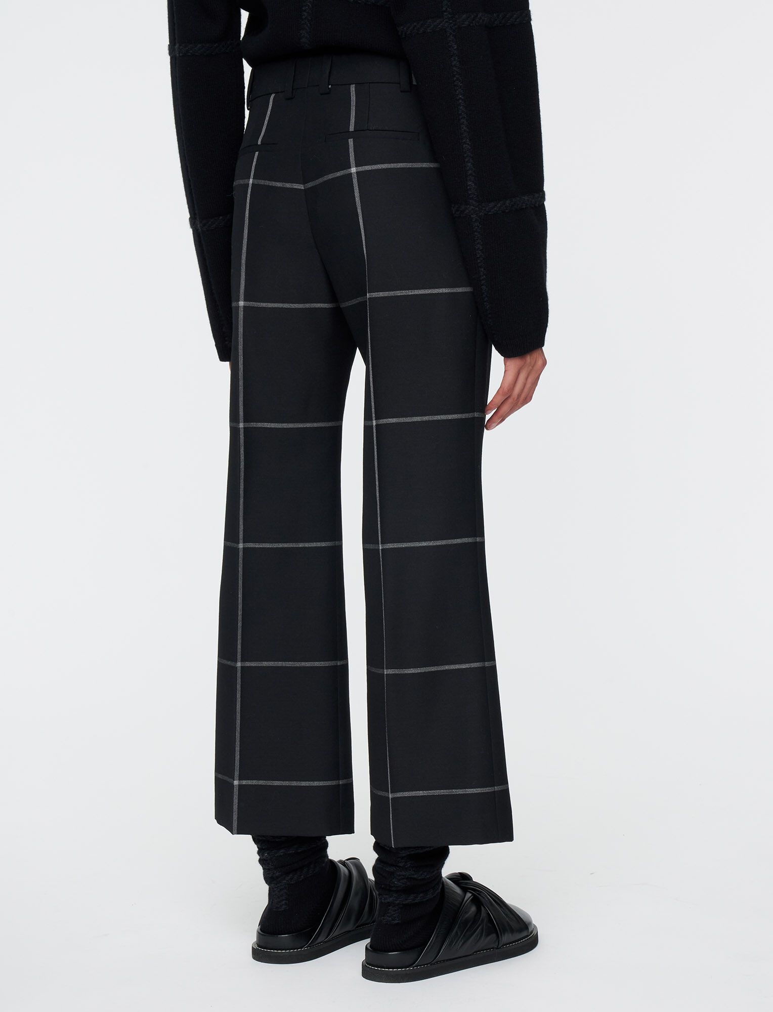 Joseph, Window Pane Wool Talia Trousers, in Black/Mid Grey