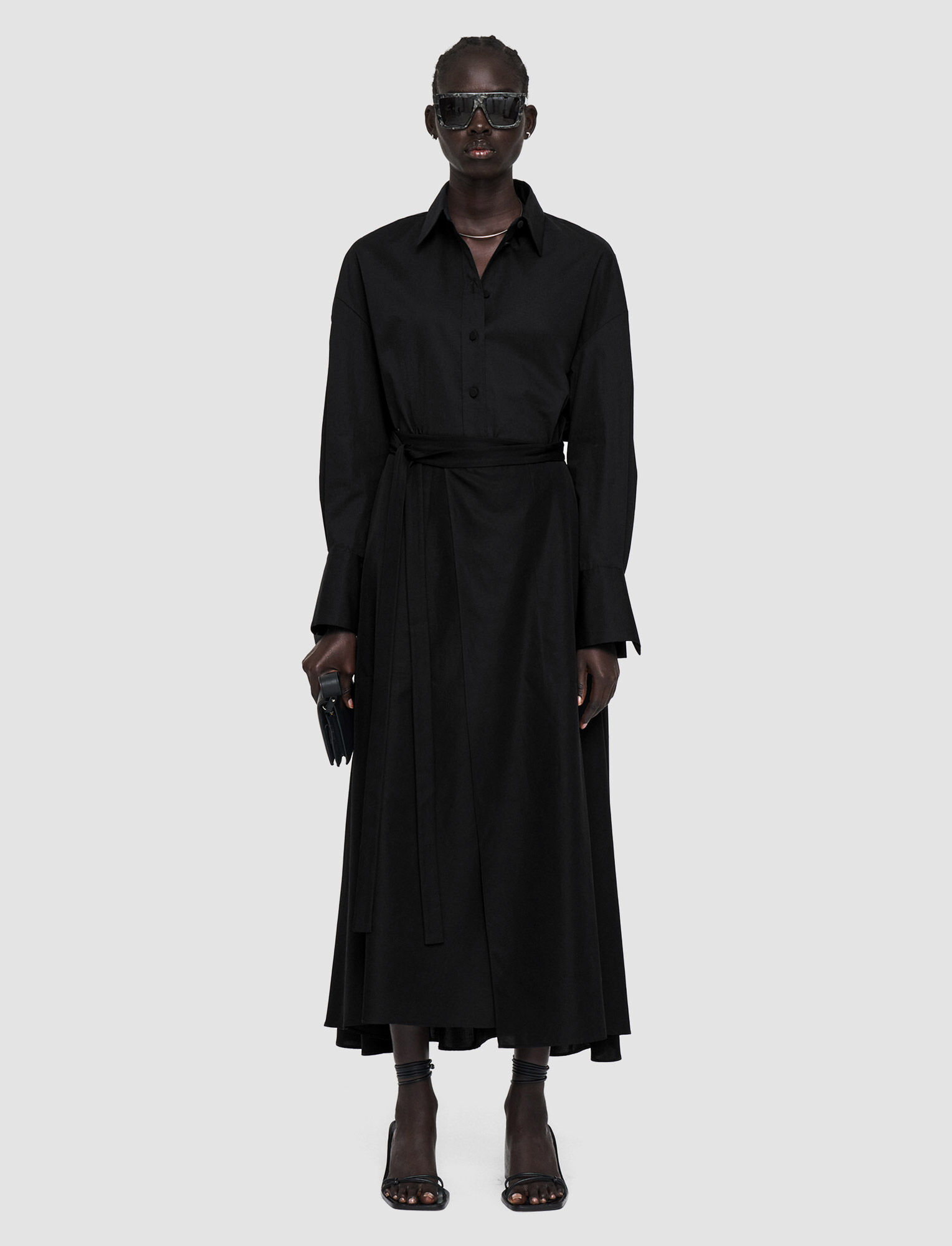 Joseph, Light Cotton Sateen Alix Skirt, in Black