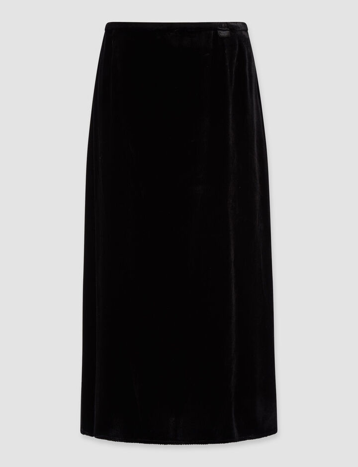 Joseph, Sabra-Skirt-Drapy Velvet, in Black