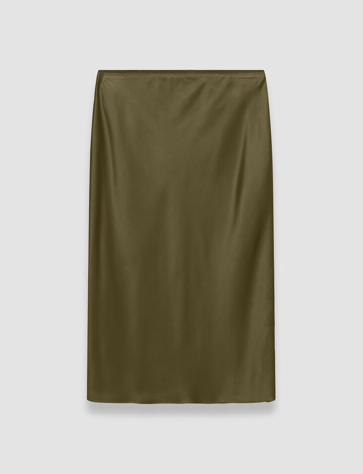 Joseph, Silk Satin Isaak Skirt, in Dark Olive