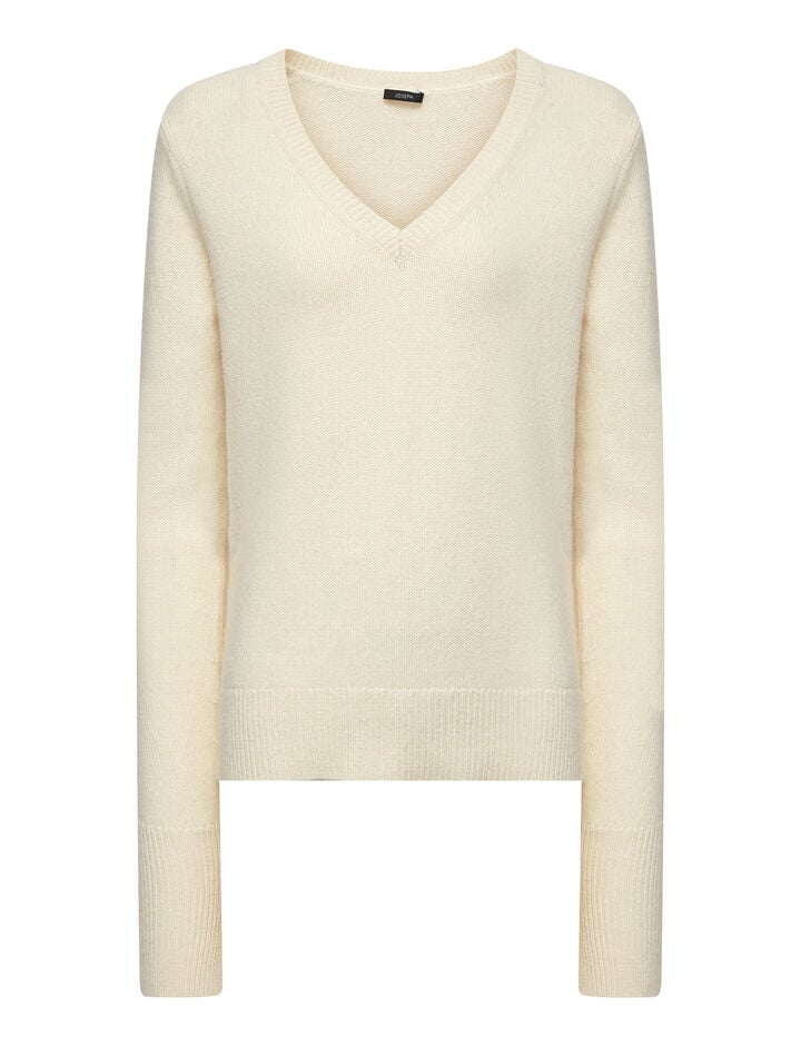 Joseph, V Nk Ls Pure Cashmere Knitwear, in Ivory