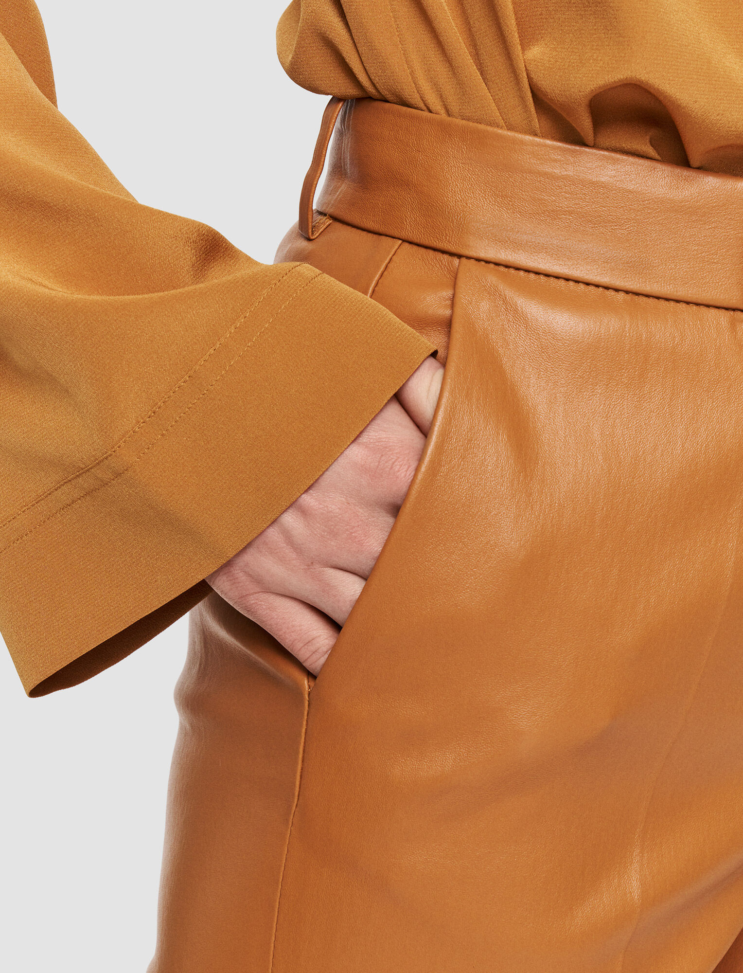 Joseph, Leather Stretch Coleman Trousers, in Clay