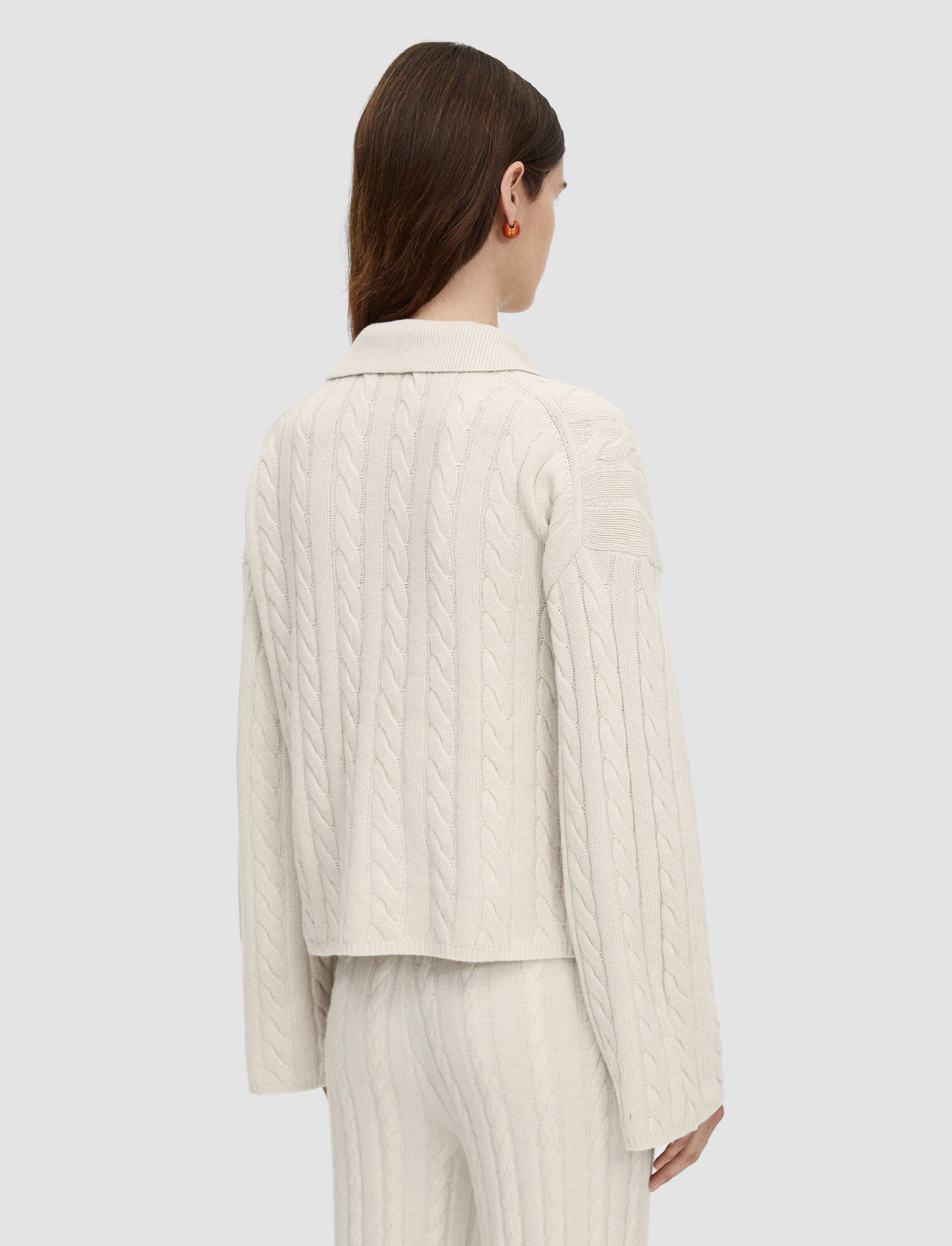 Joseph, Light Cable Knit Polo Neck Jumper, in Ivory