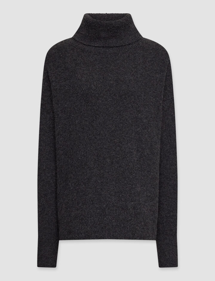 Joseph, High Nk-Brushed Cashmere, in Charcoal