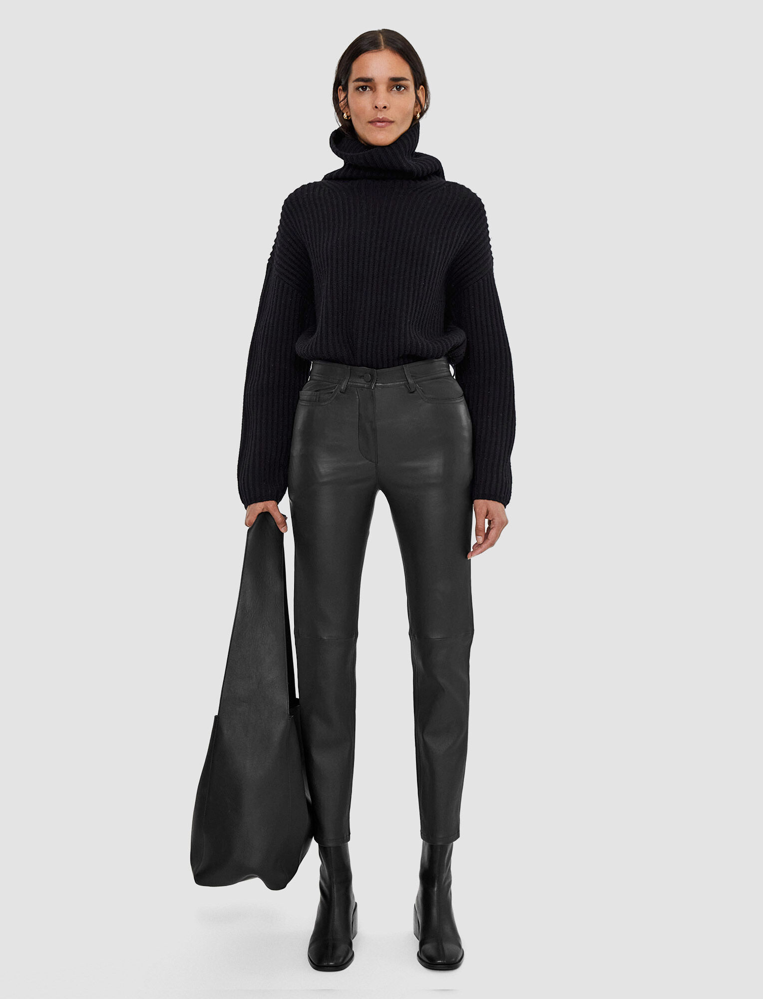Joseph, Leather Stretch Teddy Trousers, in Black