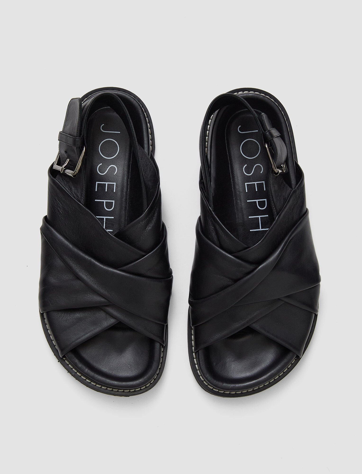 Joseph, Leather Jazzy Strap Sandals, in Black