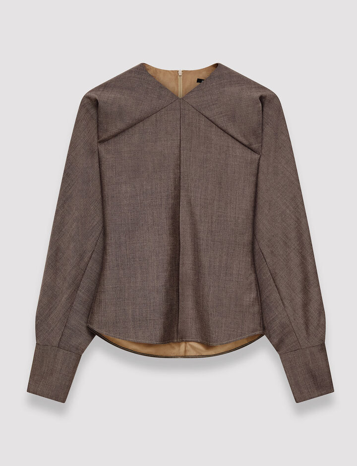 Joseph, Tailor Mohair Burnaby Blouse, in Warm Taupe Combo