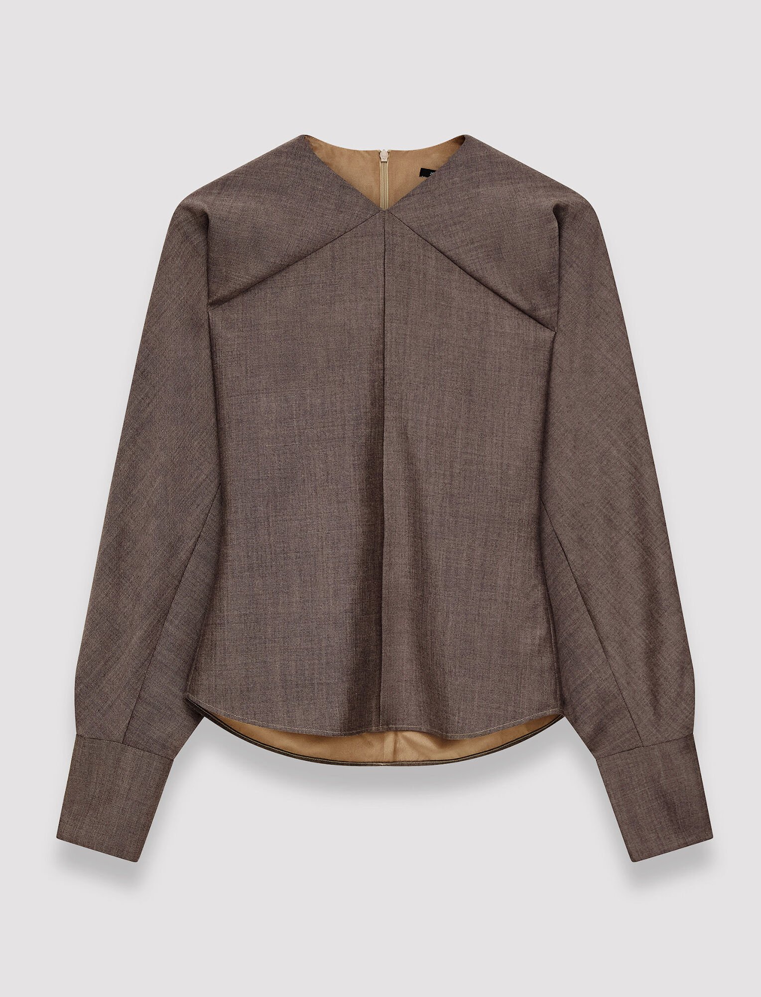 Joseph, Tailoring Wool Burnaby Blouse, in Warm Taupe Combo