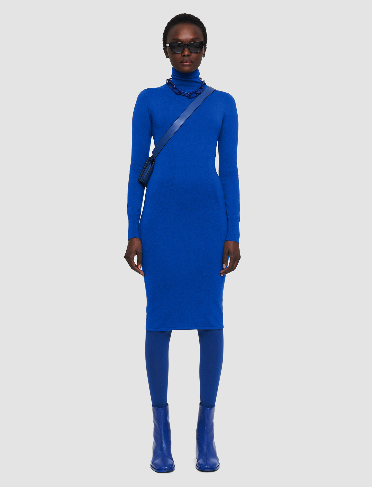Mild Pine Subjektiv Cashmere Stretch Dress in Blue | JOSEPH US