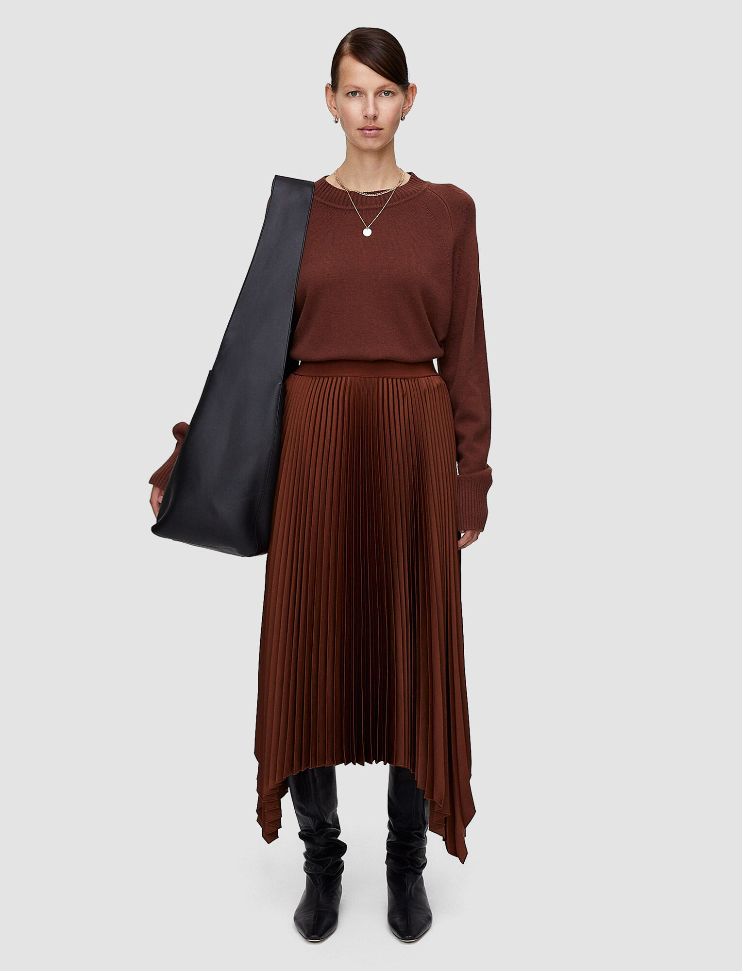 Knit Weave Plissé Ade Skirt in Brown | JOSEPH US